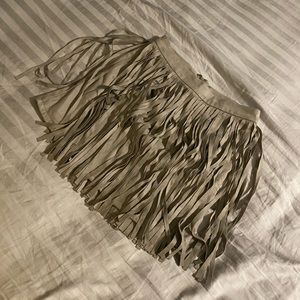 Suede fringed beige mini skirt.  Brand new.
